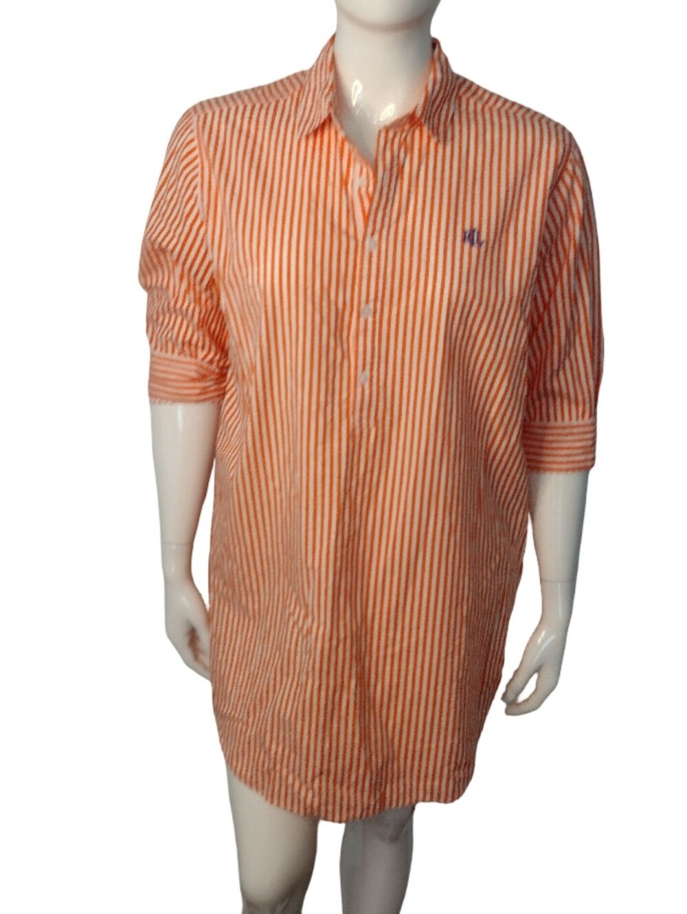 Lauren Ralph Lauren Striped Shirt Dress Size Large Orange Black Label Preppy - Picture 3 of 7